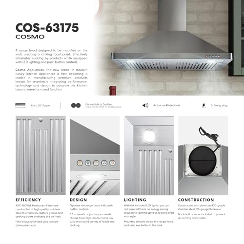 COSMO 30 in. 380 CFM Wall-Mount Range Hood