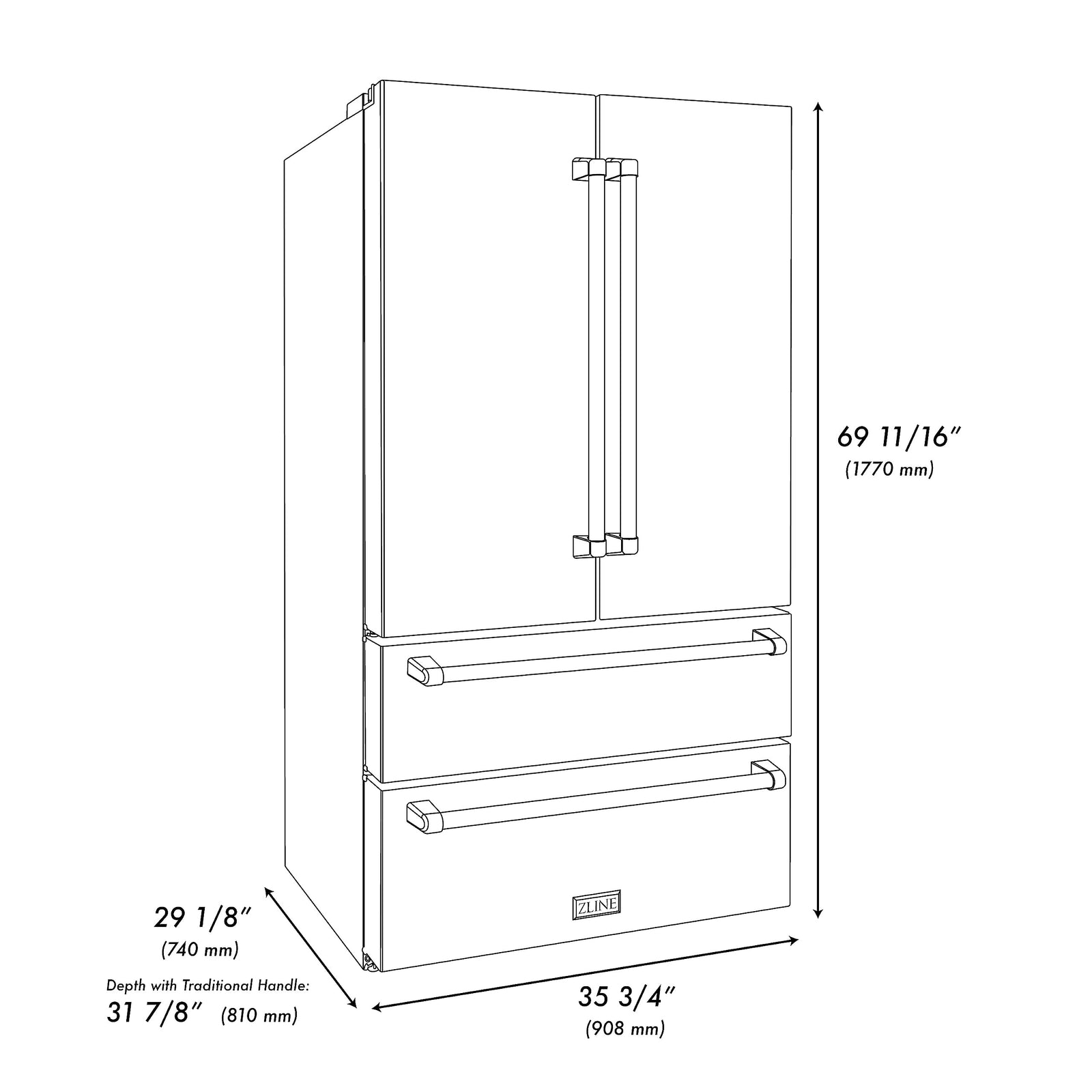 ZLINE 36 in. 22.5 cu. ft. Counter-Depth Refrigerator