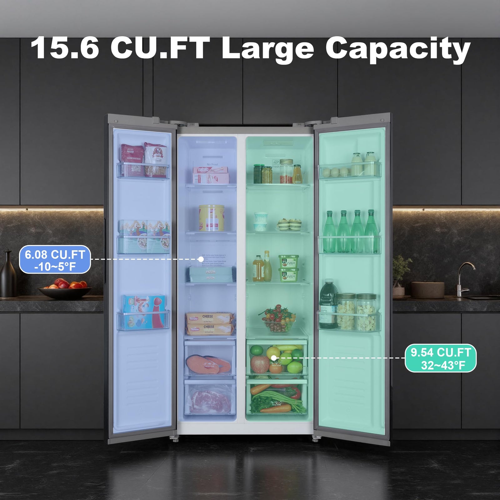 Iceblue 20.7 cu. ft. Side-by-Side Refrigerator with Stainless Steel