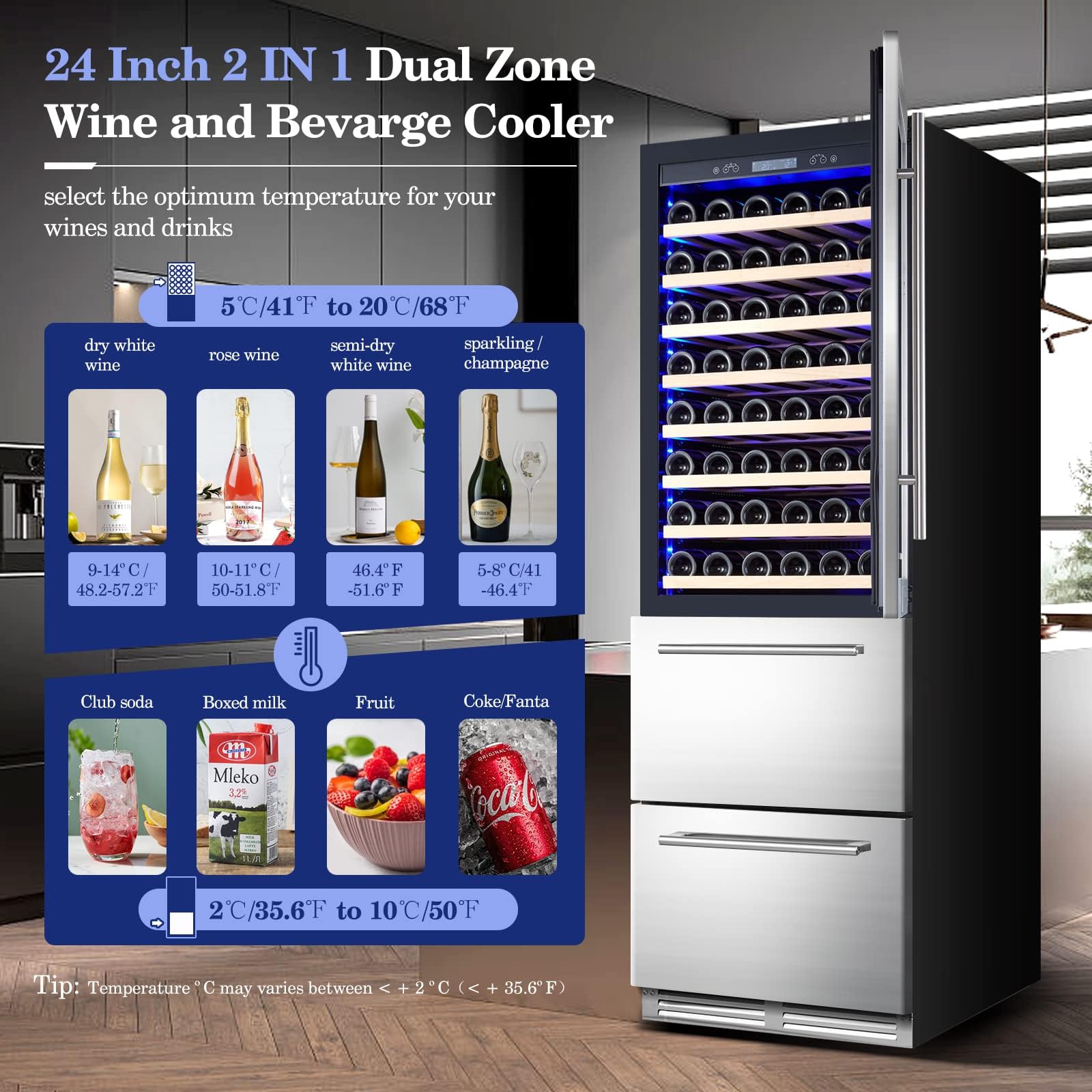 BODEGA 24 Inch Wine & Beverage Cooler with Stainless Steel & Smart