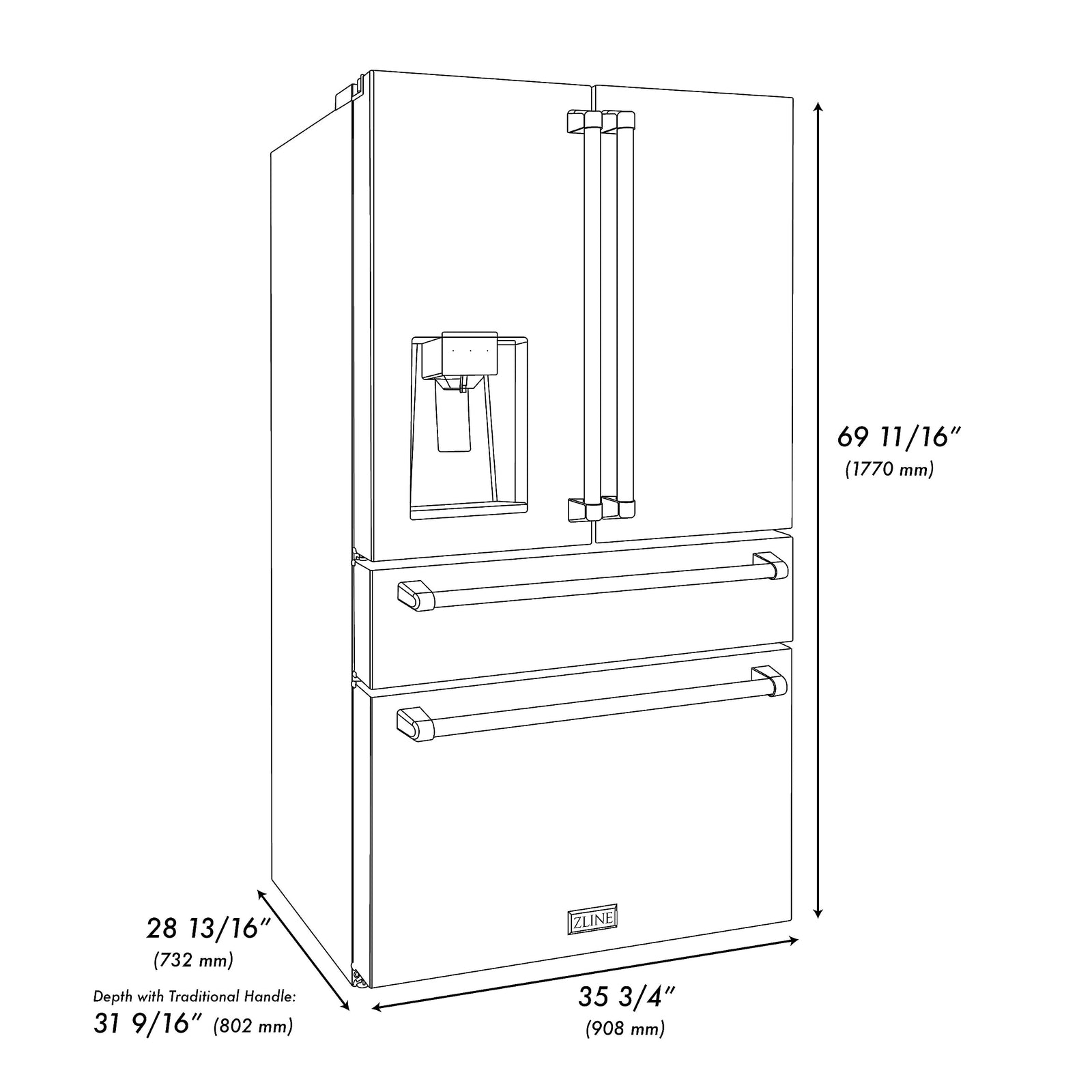 ZLINE 36 in. 21.6 cu. ft. Counter-Depth Refrigerator
