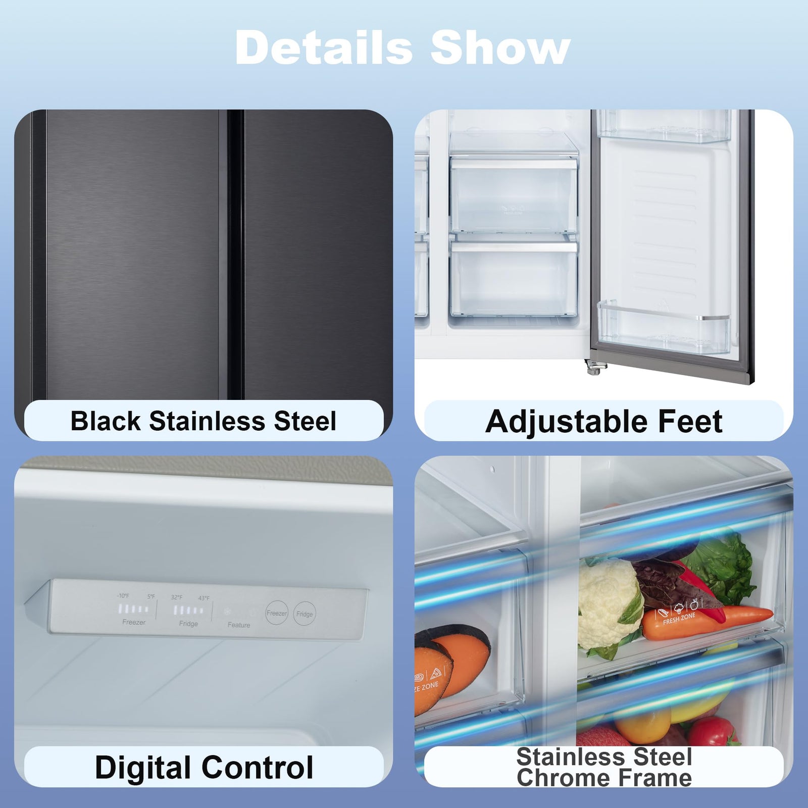 Iceblue 20.7 cu. ft. Side-by-Side Refrigerator with Stainless Steel