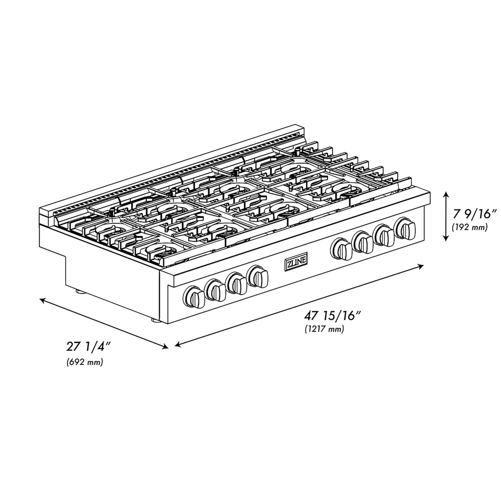 ZLINE 48 in. Gas Cooktop with Stainless Steel