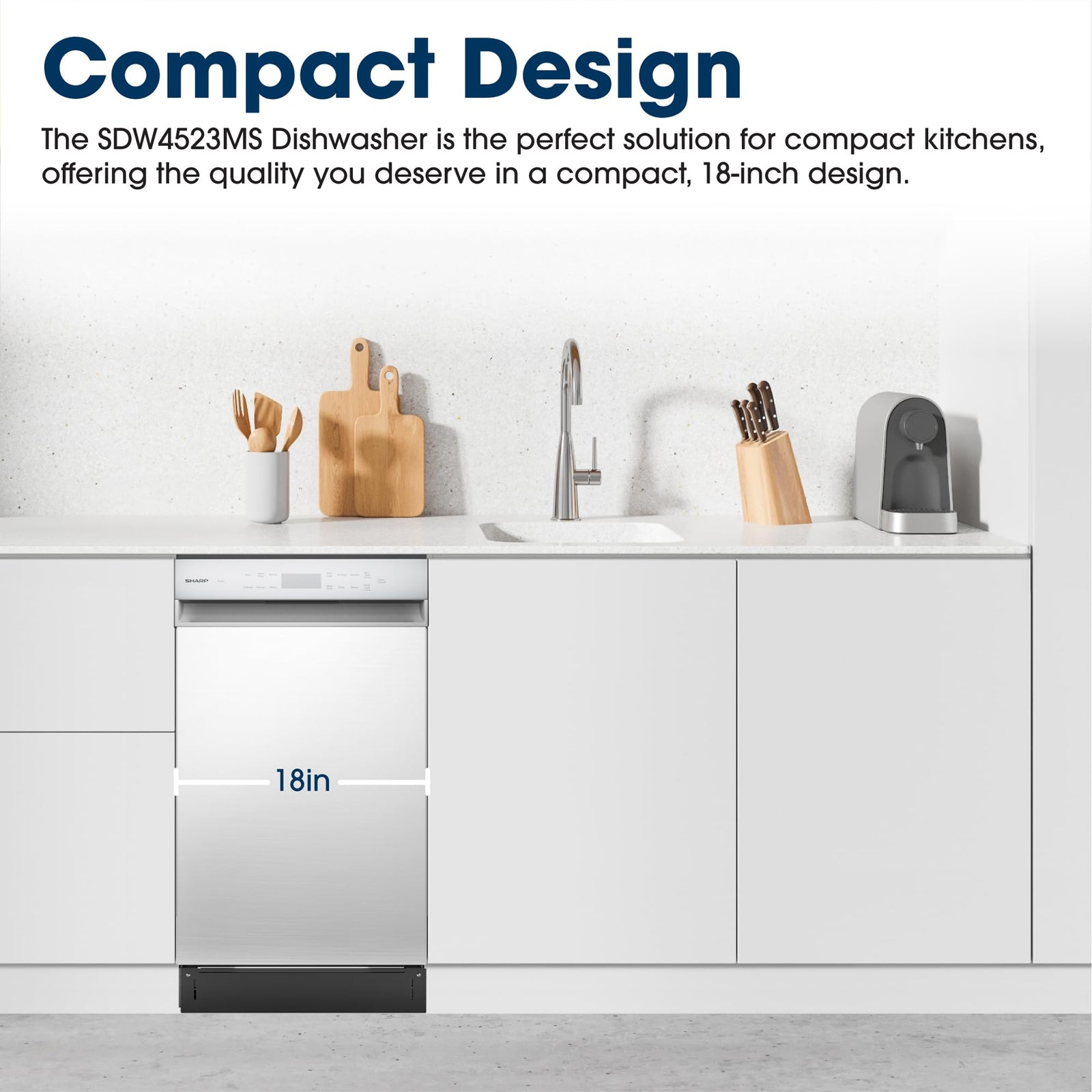 Sharp 18-Inch Built-In Dishwasher with Stainless Steel & Smart