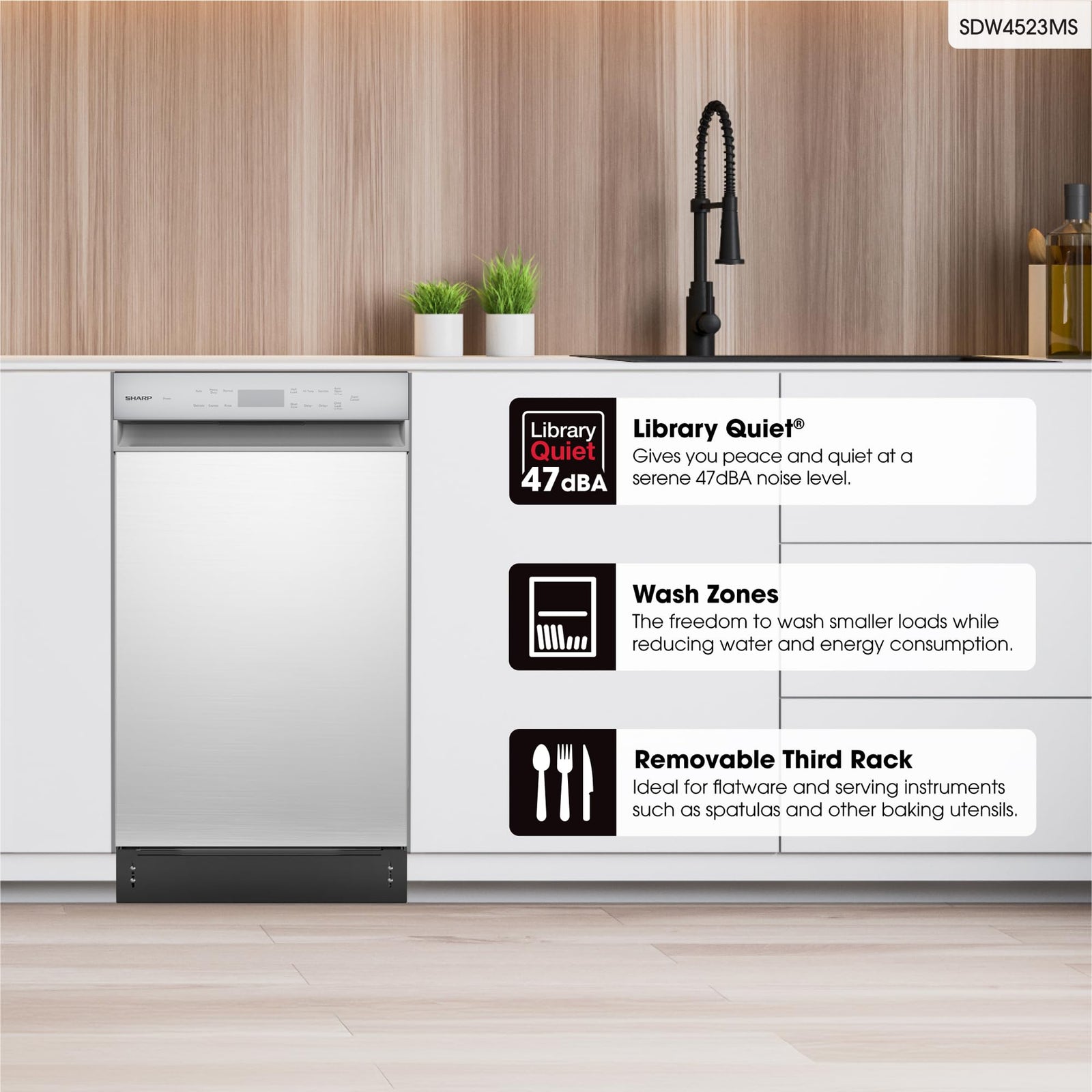 Sharp 18-Inch Built-In Dishwasher with Stainless Steel & Smart