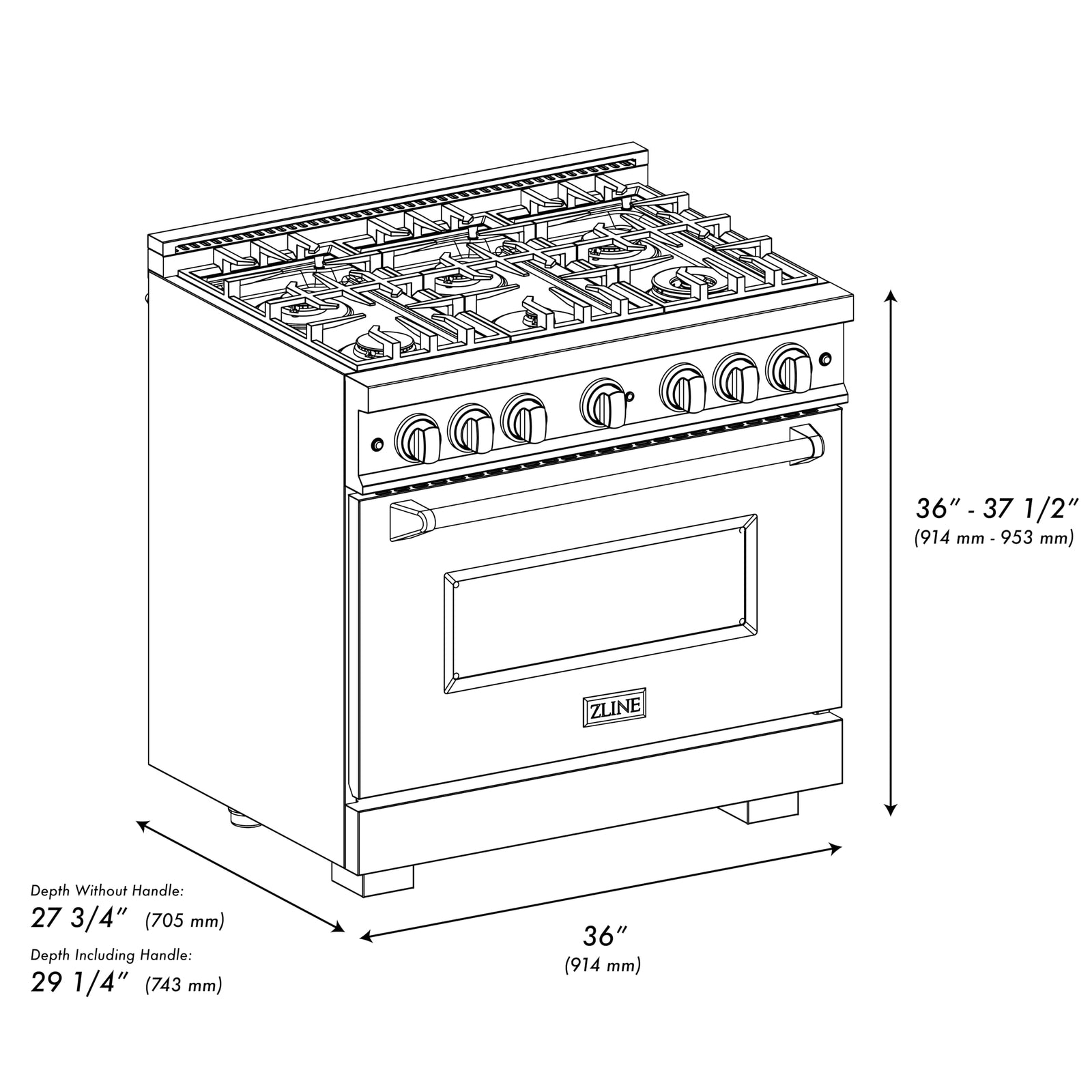 ZLINE 36 in. 5.2 cu. ft. Dual-Fuel Range with Stainless Steel