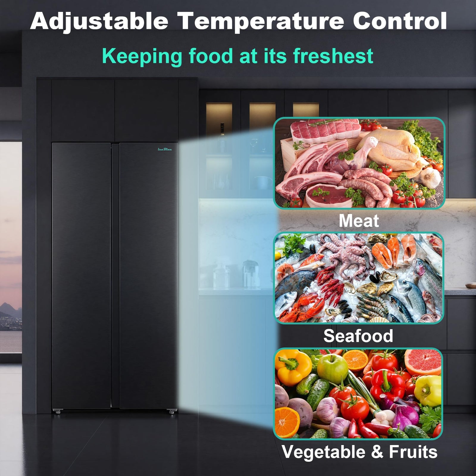 Iceblue 20.7 cu. ft. Side-by-Side Refrigerator with Stainless Steel
