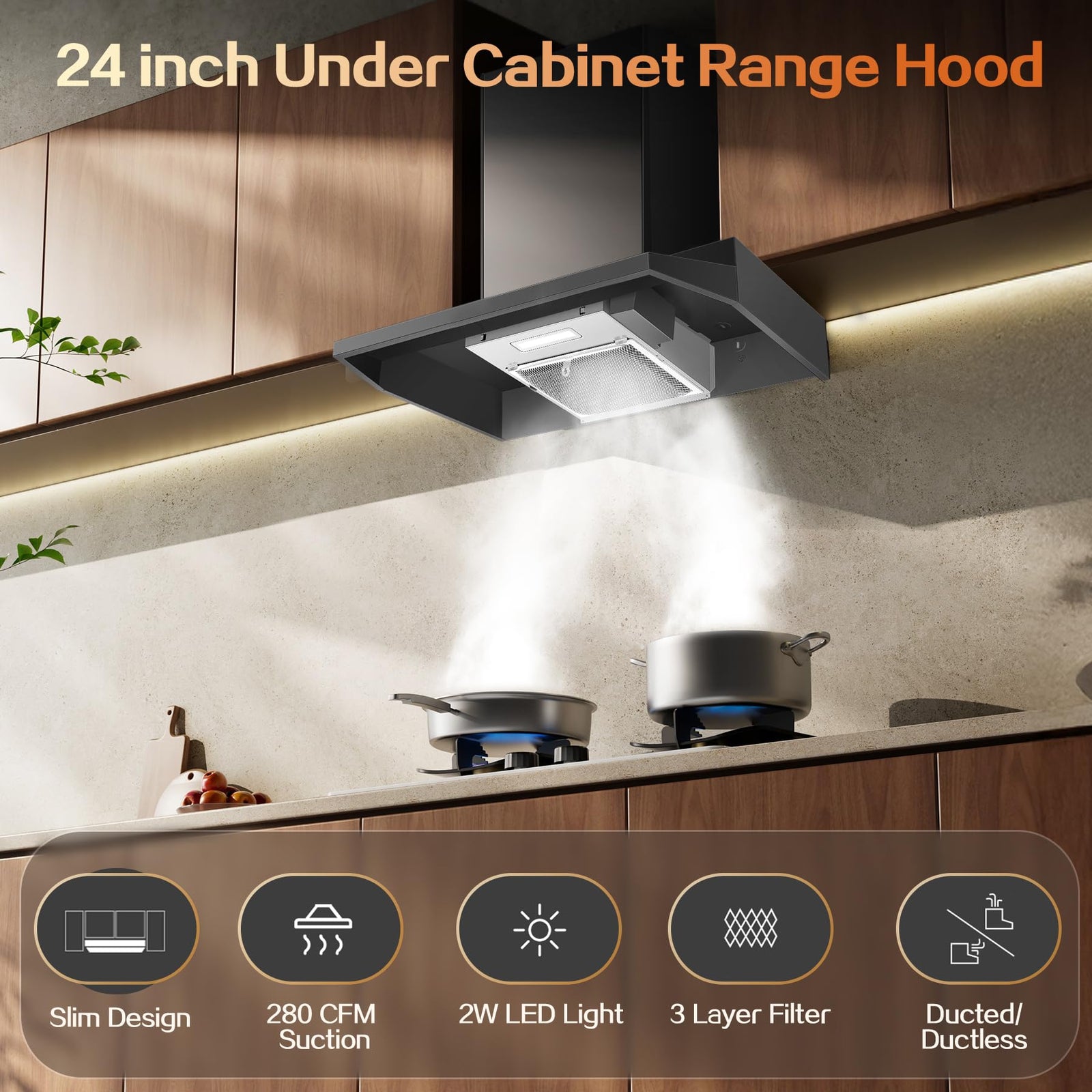 Zomagas 36 in. 280 CFM Under-Cabinet Range Hood with Stainless Steel