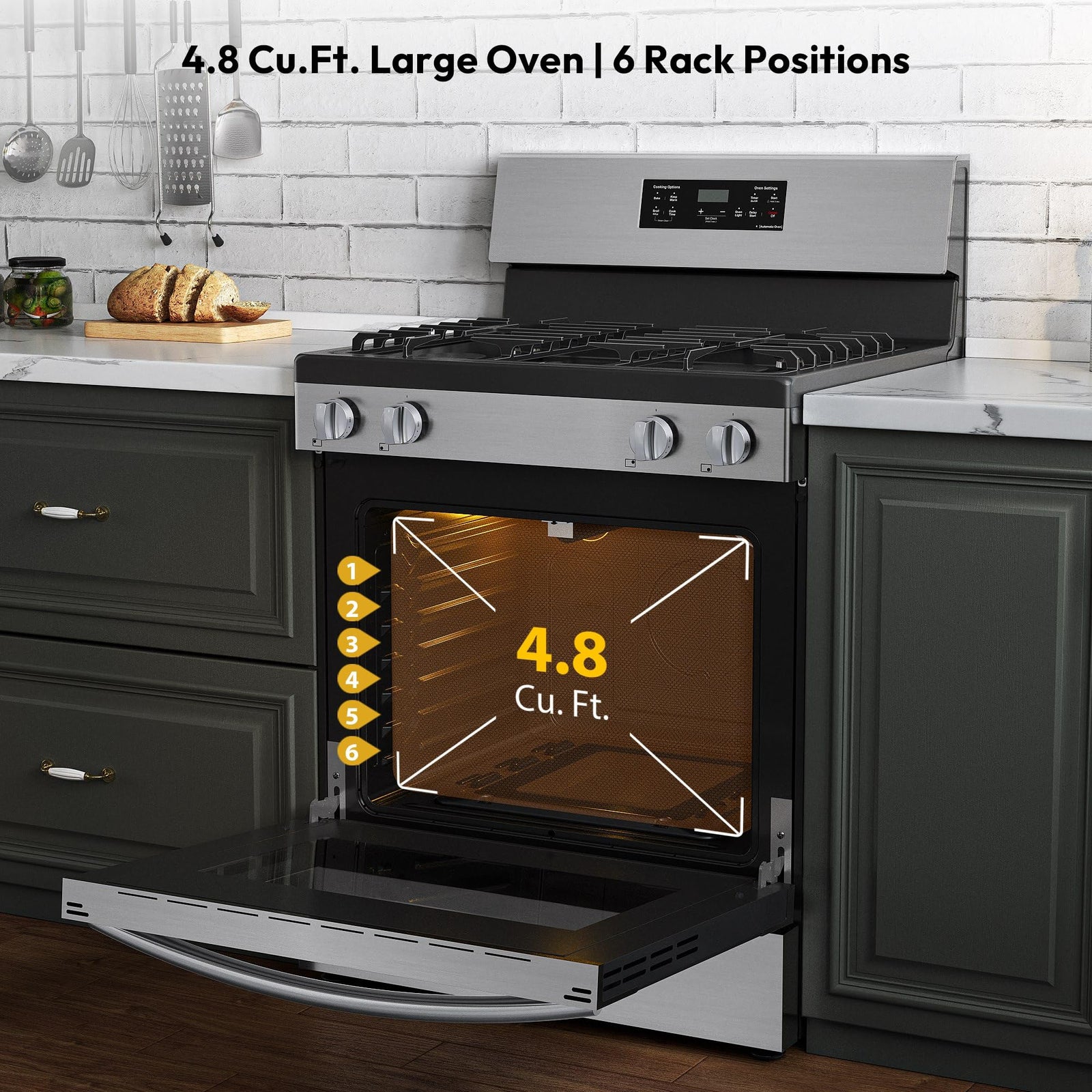 Empava 30in. 4.8 Cu.Ft Slide-In Gas Range with Stainless Steel